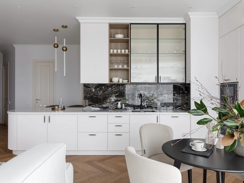 Кухня с открытыми полками: идеи дизайна и варианты наполнения (95 фото)
